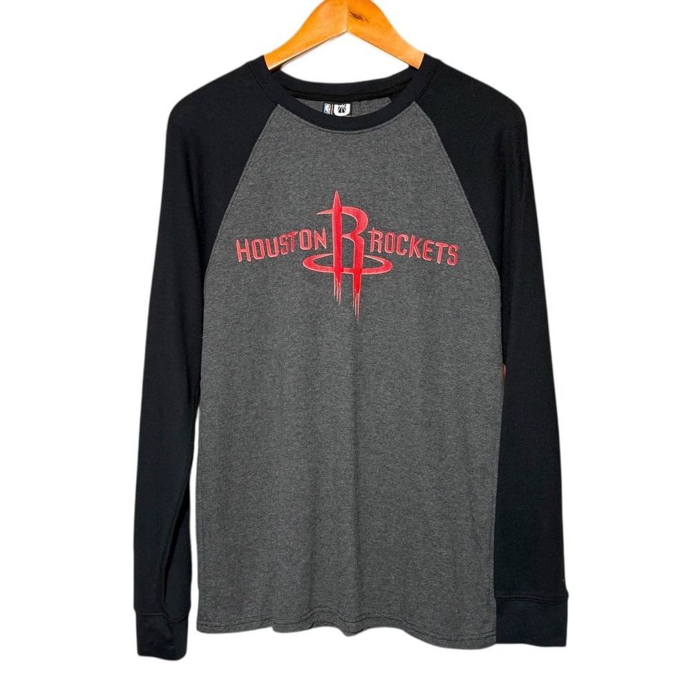 NBA Houston Rockets Thermal Long Sleeve Shirt Men Size L Black Gray Red Logo‎
